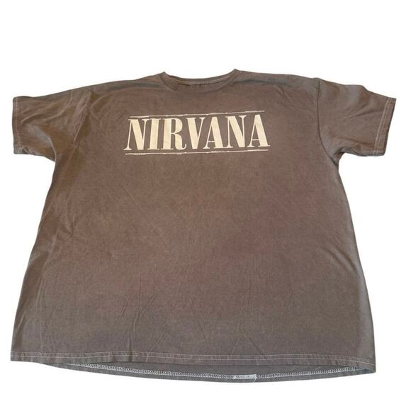 Tops - Nirvana Brown Short Sleeve Grunge Band T-Shirt Smiley Face on Back Size XL